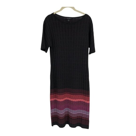 St. John Collection Black & Engineered Ombré Rib Short Sleeve Shift Dress size 6 - Picture 2 of 16